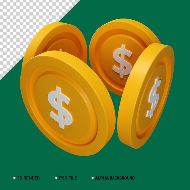 Render 3D pila de monedas de oro PSD Premium