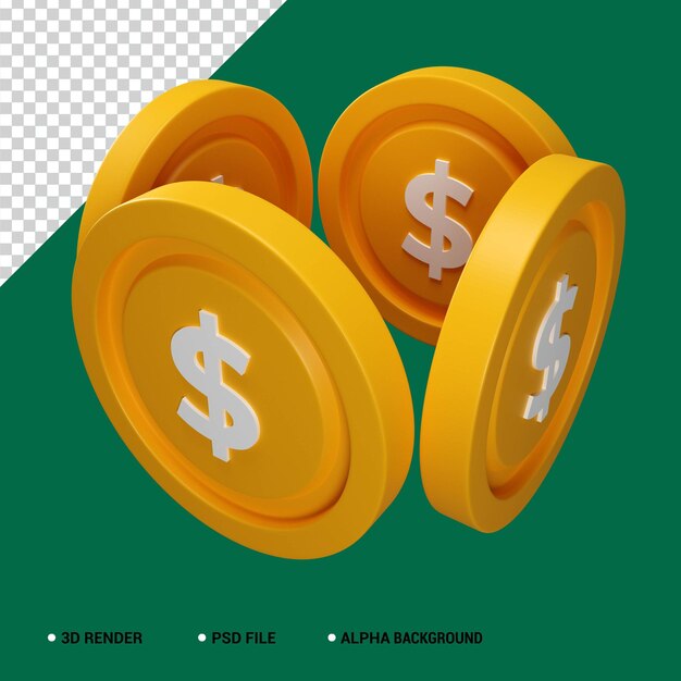 Render 3d pila de monedas de oro psd premium