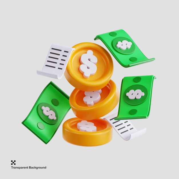 Render 3D de pilas de dólares y dinero