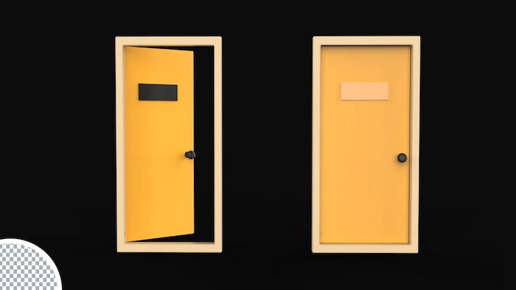 PSD render 3d pintu masuk ruangan dengan bingkai pintu