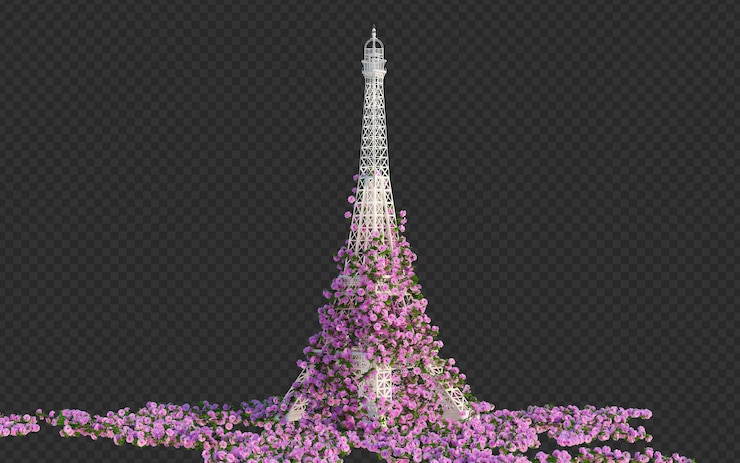 PSD render 3d de plantas de hiedra en la torre eiffel aislada