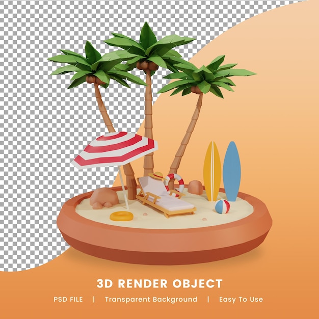 Render 3d de playa tropical de verano