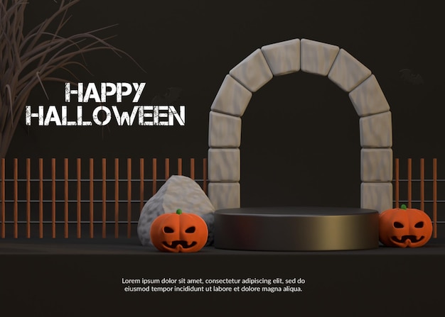 Render 3D de podio con concepto de halloween para exhibición de productos