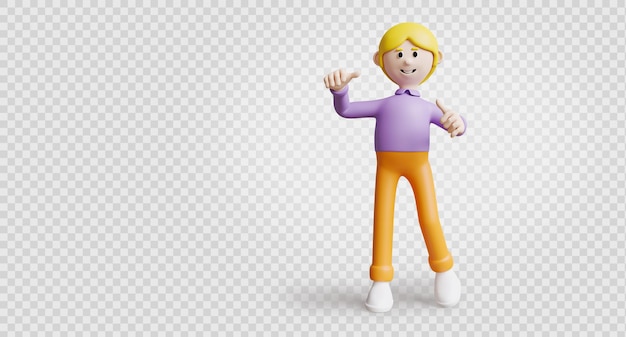 Render 3d de pose divertida joven