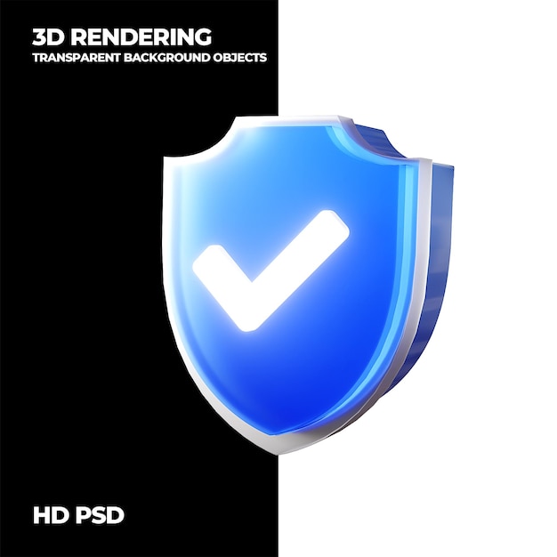 Render 3d protección de escudo elemento de icono de éxito de defensa