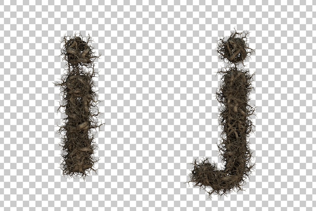 Render 3D rama de árbol alfabeto i y alfabeto j