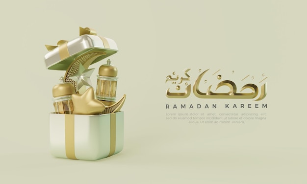 Render 3d de ramadán con caja de regalo abierta