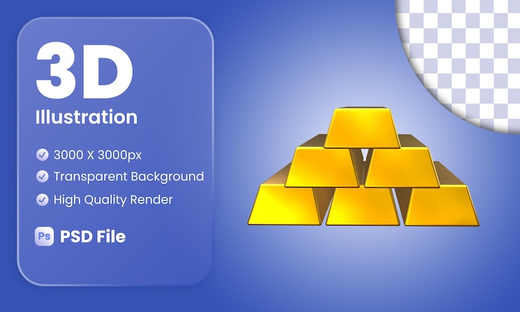 PSD render 3d realista de barra de oro