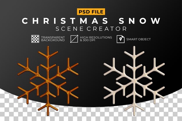 Render 3D realista de copo de nieve de Navidad, fondo transparente