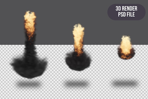 PSD render 3d realista explotar con humo alta calidad