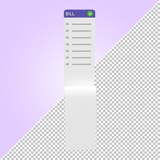 PSD render 3d de recibo de transacción de factura en papel concepto de icono de pago en línea transferir dinero