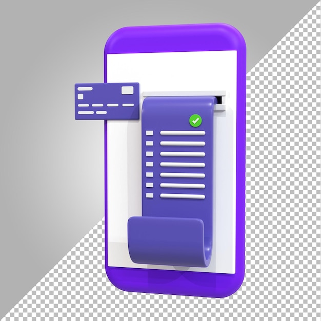 PSD render 3d de recibo de transacción de factura en papel concepto de icono de pago en línea transferir dinero