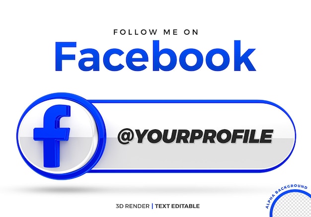 Render 3D de redes sociales de perfil de Facebook aislado para composición con texto Editable Premium PSD