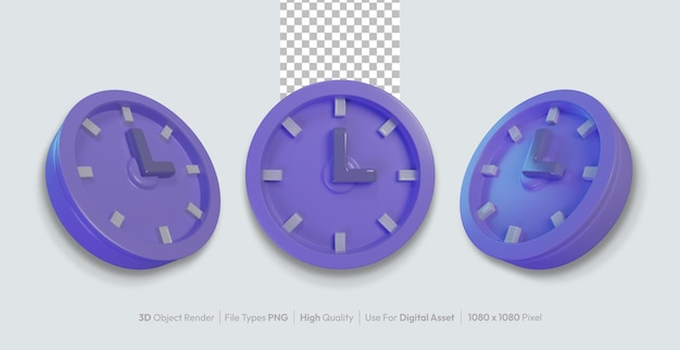 Render 3D de reloj azul en fondo blanco aislado