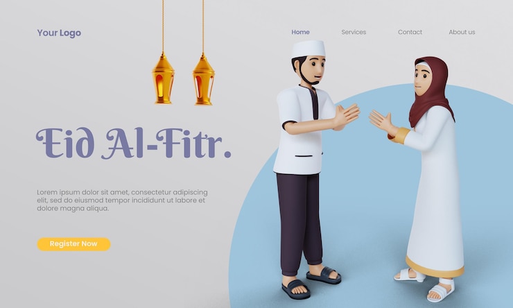 PSD render 3d render 3d hari kemenangan muslim pose namaste