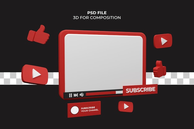 PSD render 3d reproductor de video de youtube premium psd