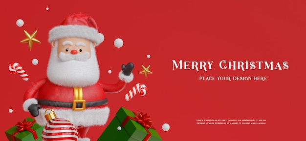 PSD render 3d de santa claus con decoración con concepto de feliz navidad para la exhibición de su producto