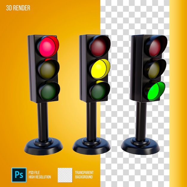 PSD render 3d de semáforos con fondo transparente