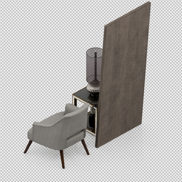 Render 3D de silla isometrica