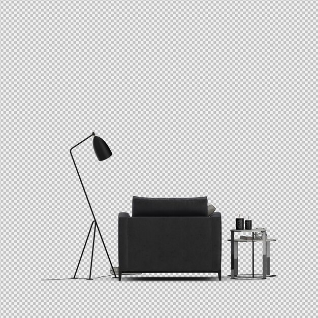 Render 3D de sillón isométrico