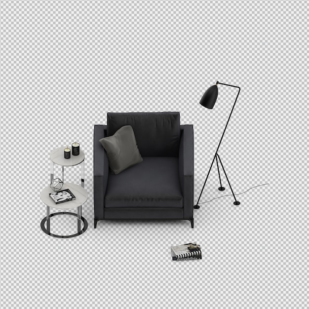 Render 3D de sillón isométrico