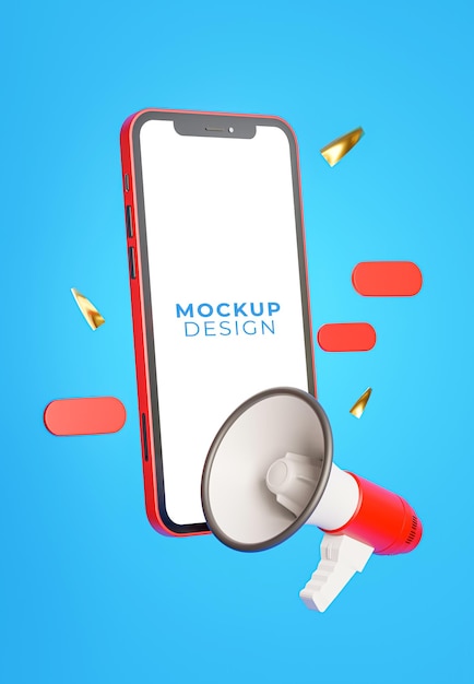 Render 3D de smartphone con maqueta de megáfono