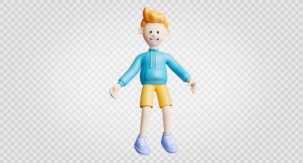 Render 3d de sonrisa de hombre joven y pose de salto