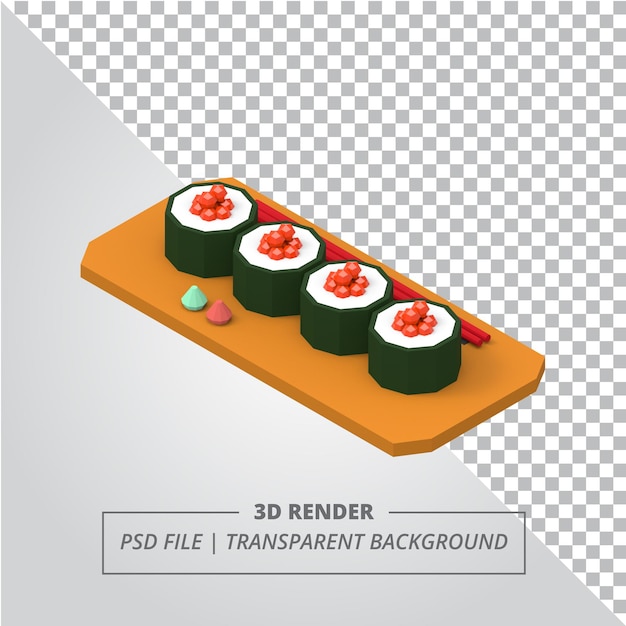 RENDER 3D DE SUSHI TOBIKO DE POLY BAJO