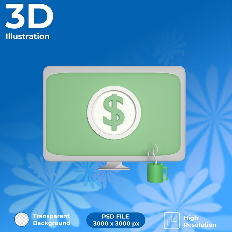 Render 3D Tampilan Depan Uang Digital