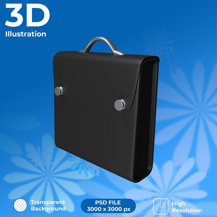 Render 3D Tas Laptop Tampilan Perspektif