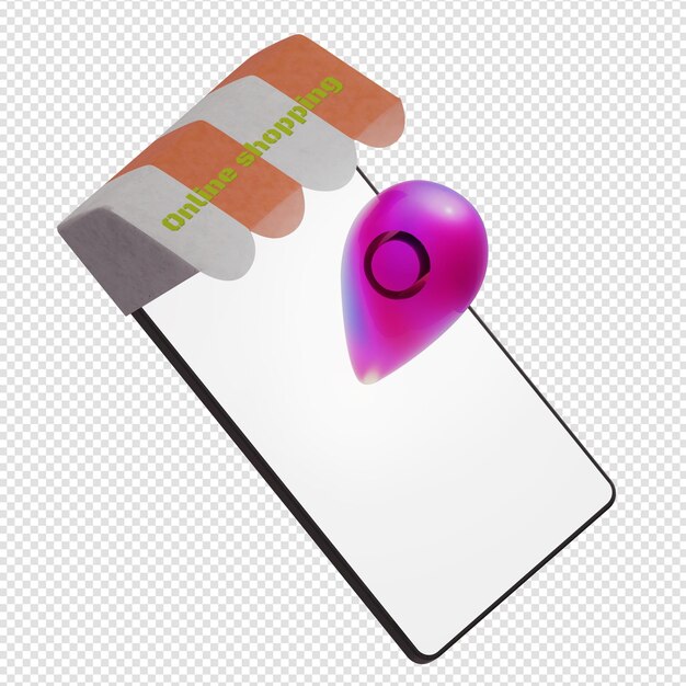 PSD render 3d el teléfono inteligente con la tienda de compras location