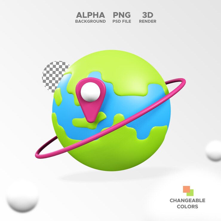 PSD render 3d ubicación mundial para el diseño de ilustración objeto aislado