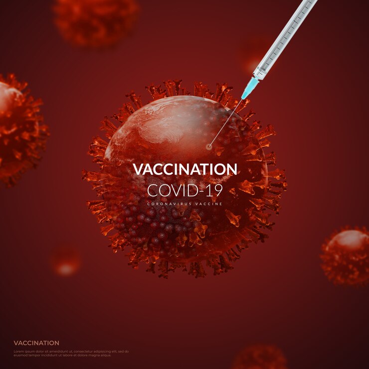 PSD render 3d vaksinasi vaksin virus corona