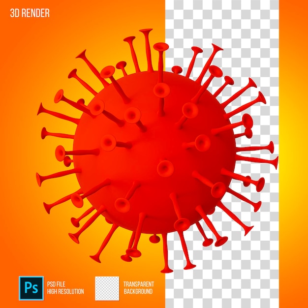 Render 3d del virus corona con fondo transparente premium psd Premium Psd