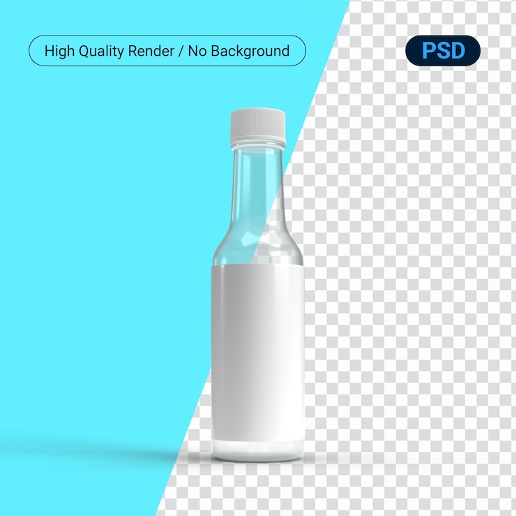 PSD render de alta calidad de objeto 3d de botella de vidrio transparente