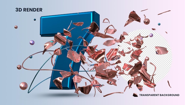 Render creativo de lujo azul número 3d con ilustración de tela rosa