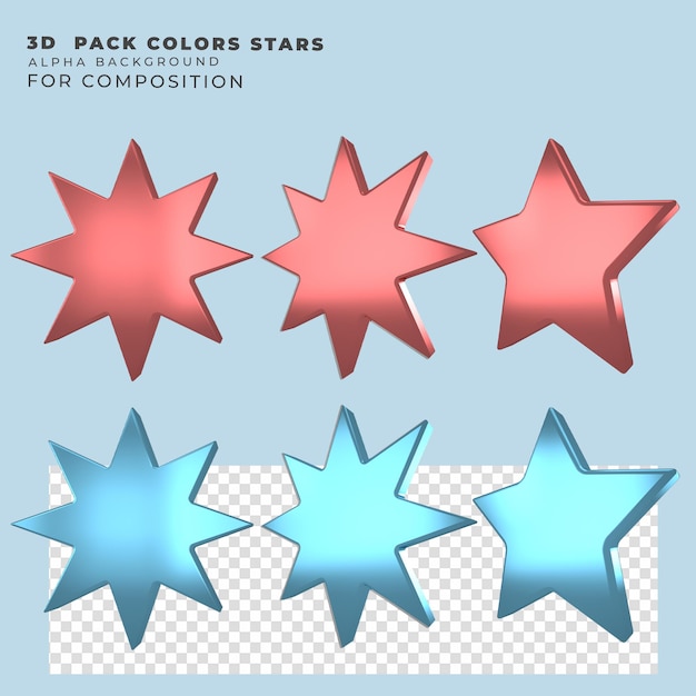 PSD render de estrellas de navidad 3d azules y rojas