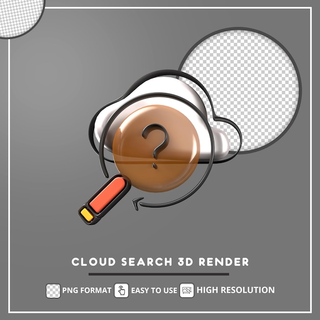 render de icono 3d de búsqueda en la nube