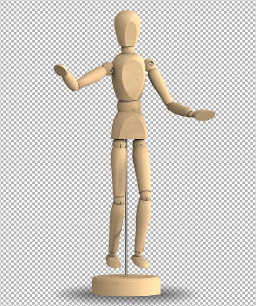 Render de maniquí de madera aislado