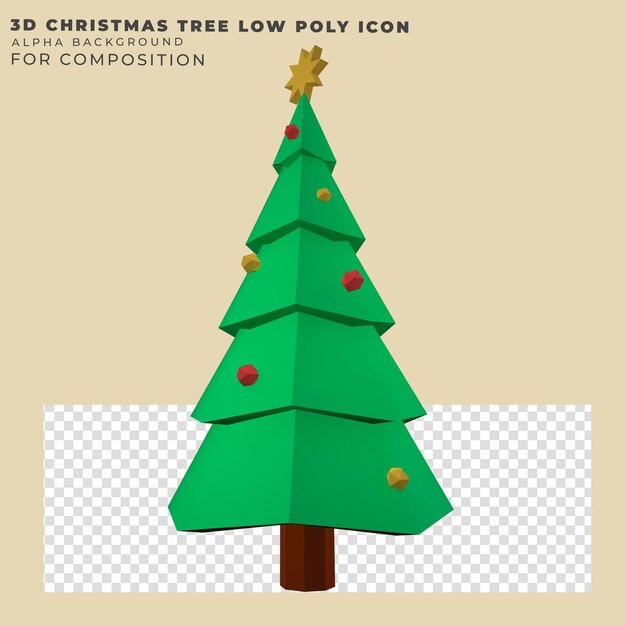 Render de pino de navidad verde 3d low poly
