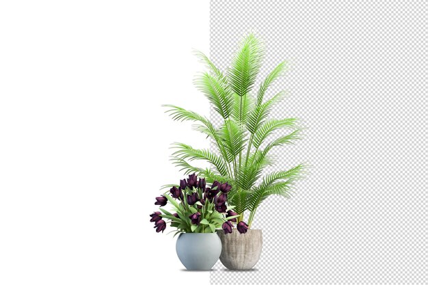 Render de planta aislada olla de metal vista frontal isométrica transparente