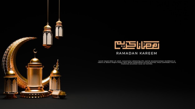 Render Ramadan 3d Arrière-plan Avec Lanterne Et Ornements Islamiques Pour Le Modèle De Bannière