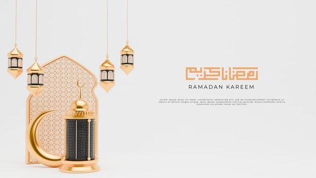 Render Ramadan 3d Arrière-plan Avec Lanterne Et Ornements Islamiques Pour Le Modèle De Bannière