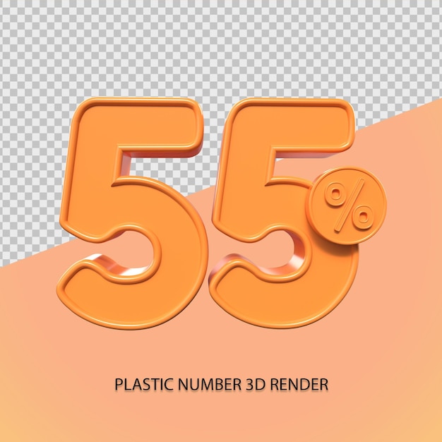 Rendering 3D 55 percentuale di colore arancione per la vendita di elementi di sconto
