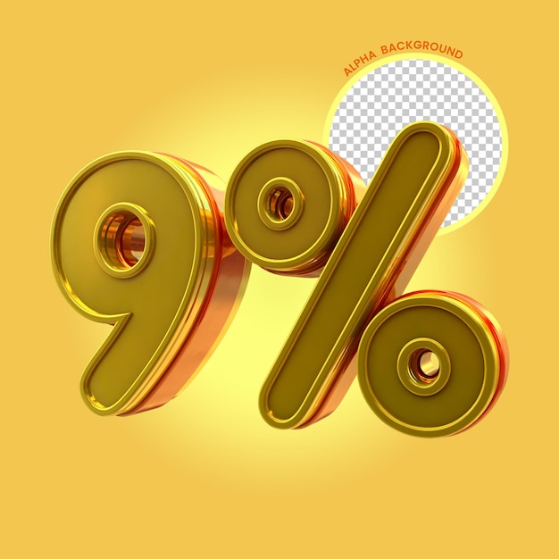 Rendering 3D 9 percento di sconto sul testo di vendita trasparente
