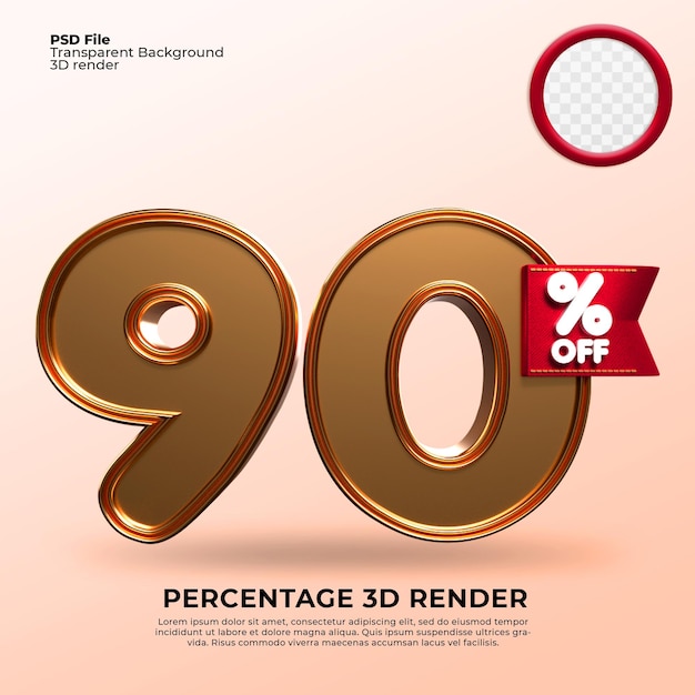 Rendering 3D 90 Percentuale d'oro Stile per lo sconto in vendita