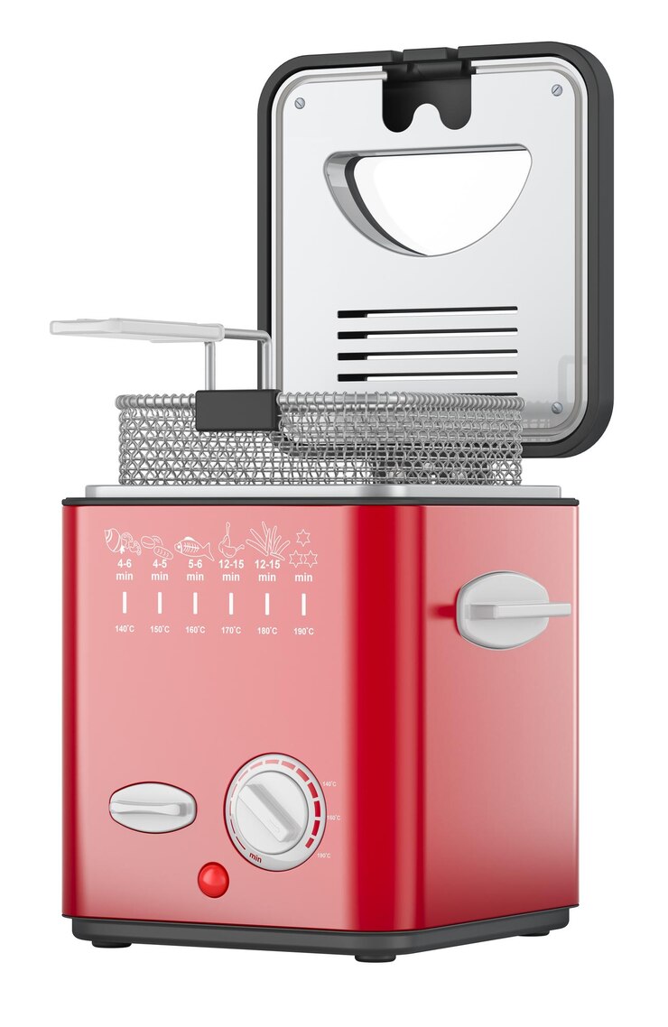 PSD rendering 3d a colore rosso di deep fat fryer isolato su uno sfondo trasparente