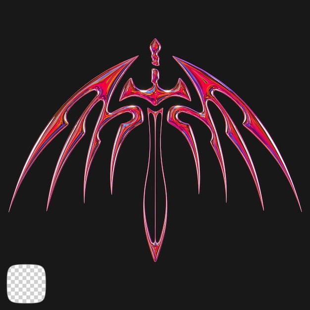 Rendering 3D a forma di spada alata metallica su sfondo trasparente