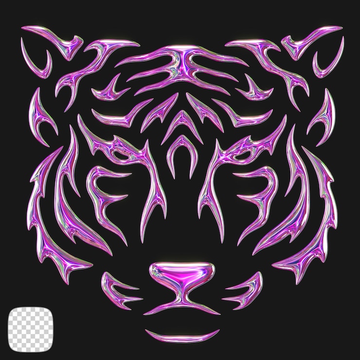PSD rendering 3d a forma di testa di tigre metallica su sfondo trasparente