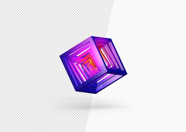 Rendering 3D a gradiente colorato in scatola quadrata PSD